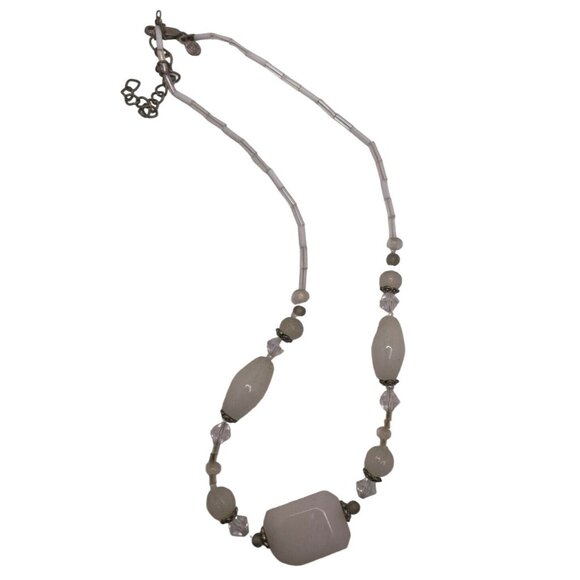 Necklace Women 19" Chunky Agate Beads White Choker Necklace Signed Adjustable - Picture 4 of 5